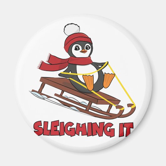 Schlitten - Niedlicher Pinguin im Schnee Magnet (Vorne)