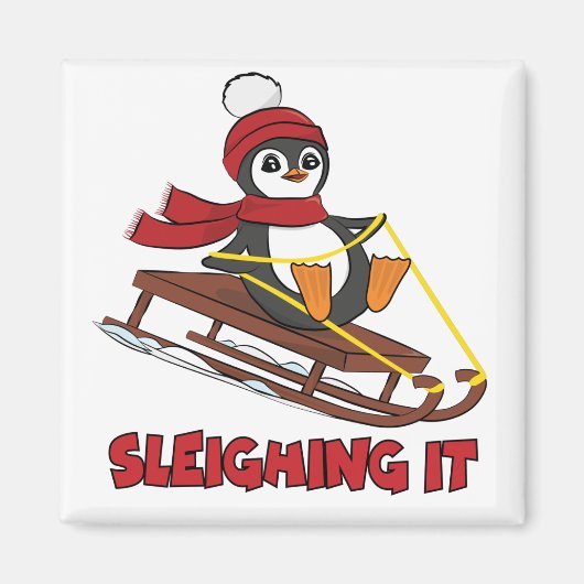 Schlitten - Niedlicher Pinguin im Schnee Magnet (Vorne)