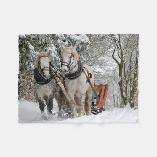 Schlitten+Reiten, Schnee, Wald, Pferd, Winter, Wei Fleecedecke (Vorderseite (Horizontal))