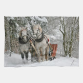 Schlitten+Reiten, Schnee, Wald, Pferd, Winter, Wei Geschirrtuch (Horizontal)