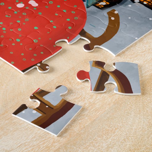 Schlitten und Rentier des Weihnachtsmanns Puzzle (Seite)