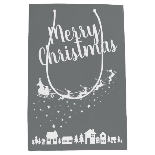 Schlitten und Rentiere des Weihnachtsmanns über de Mittlere Geschenktüte (Vorderseite)