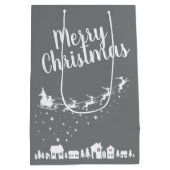 Schlitten und Rentiere des Weihnachtsmanns über de Mittlere Geschenktüte (Rückseite)