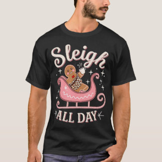 Schlittenfahren den ganzen Tag Pink Bougie Weihnac T-Shirt