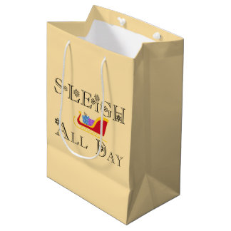 Schlittenfahren den ganzen Tag | Schwarze Schrift Mittlere Geschenktüte