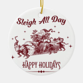 Schlittenfahren den ganzen Tag Vintage Weihnachten Keramik Ornament