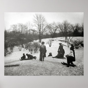 Schlittenfahren im Central Park, 1906. Vintage-Fot Poster