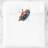 Schlittenfahren Quadratischer Aufkleber (Tasche)