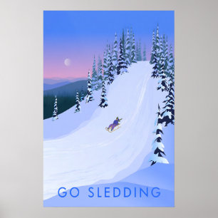Schlittenfahren Reiseplakat Poster