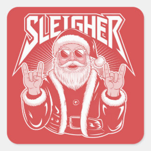 Schlittenfahrender Weihnachtsmann Lustiges Metall Quadratischer Aufkleber