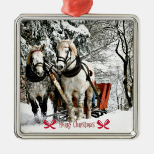 Schlittenfahrt, Frohe Weihnachten Ornament Aus Metall