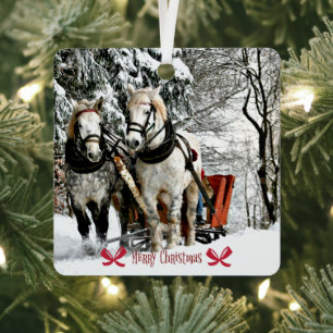Schlittenfahrt, Frohe Weihnachten Ornament Aus Metall