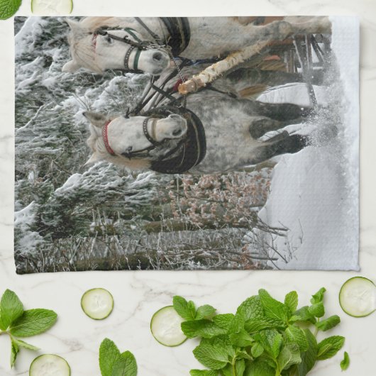 Schlittenfahrt im Winter Wunderland Geschirrtuch (Gefaltet)