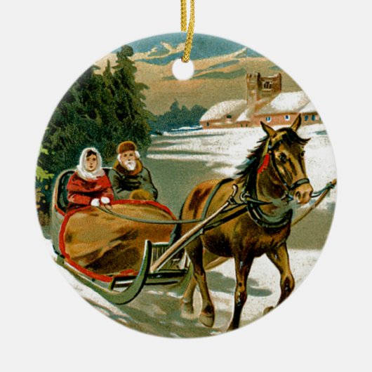 Schlittenfahrt Keramik Ornament (Vorne)