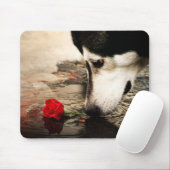 Schlittenhund-und Rosen-Fotografie Mousepad (Mit Mouse)