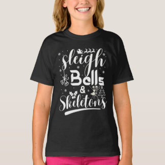 Schlittenklingeln und Skelette tanzen lustiges Wei T-Shirt