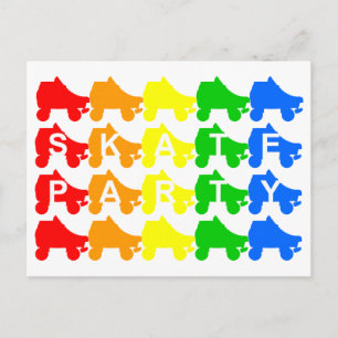 Schlittschuhparty : Regenbogen-Vierräder Einladungspostkarte