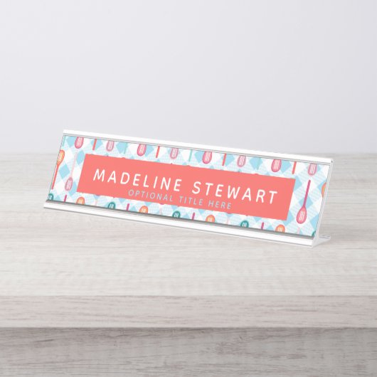 Schlitze und Gingham Whimsical Personalisiert Schreibtischnamensplakette (Vorderseite )