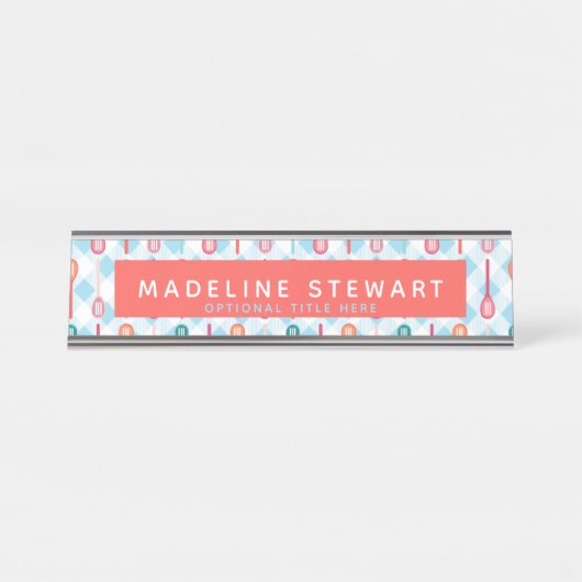 Schlitze und Gingham Whimsical Personalisiert Schreibtischnamensplakette (Vorderseite )