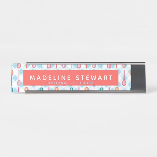 Schlitze und Gingham Whimsical Personalisiert Schreibtischnamensplakette (Vorderseite )