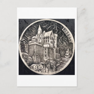 Schloss am Meer. Hobo-Nickel-Münze. Postkarte