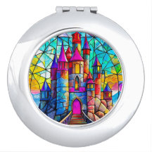 Schloss aus rosa und blau gestanztem Glas