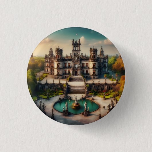 Schloss Chapultepec Mexiko Vintage Reise Button (Vorderseite)