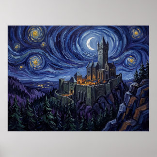 Schloss Frankenstein Sternennacht Horror Landschaf Poster