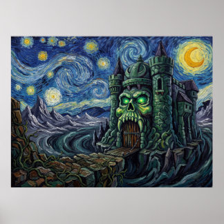 Schloss Grayskull Sternennacht Fantasy-Landschaft Poster