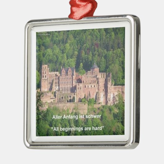 Schloss Heidelberg im Deutschen & Deutschen Sprich Silbernes Ornament (Links)