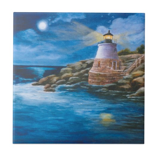 Schloss-Hügel-Leuchtturm-Fliese Fliese (Vorderseite)