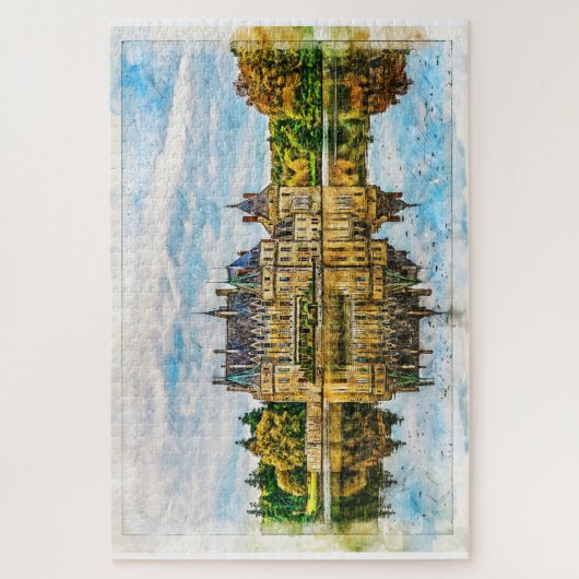 Schloss in der Reflektion des Herbstes. Frankreich Puzzle (Vertikal)