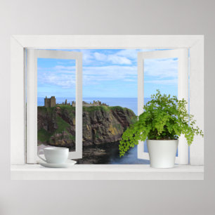 Schloss in Schottland — Offener Blick auf die Küst Poster