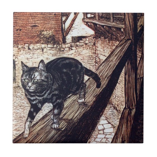 Schloss Katze Rackham Illustration Fliese (Vorderseite)