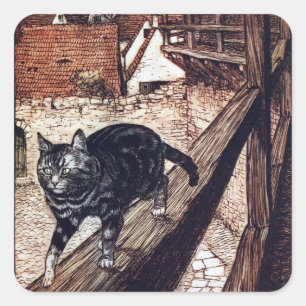 Schloss Katze Rackham Illustration Quadratischer Aufkleber