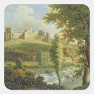 Schloss Ludlow mit Dinham Weir, aus Südwesten Quadratischer Aufkleber