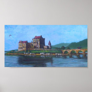 Schloss mit Drachen und Zauberer Poster