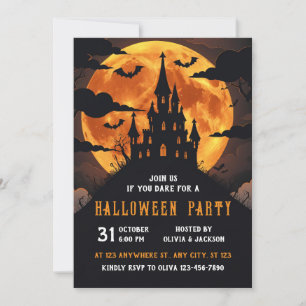 Schloss mit Vollmond, Nacht, Boot, Halloween Einladung