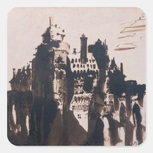 Schloss mit zwei Brücken Quadratischer Aufkleber (Vorderseite)