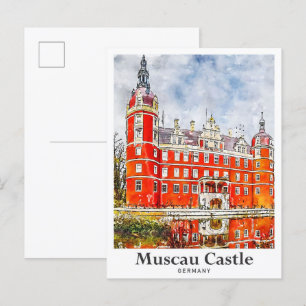 Schloss Muscau Deutschland Reise Wasserfarbe Handg Postkarte