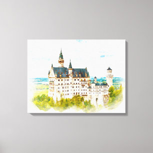 Schloss Neuschwanstein Deutschland Wasserfarbenes Leinwanddruck