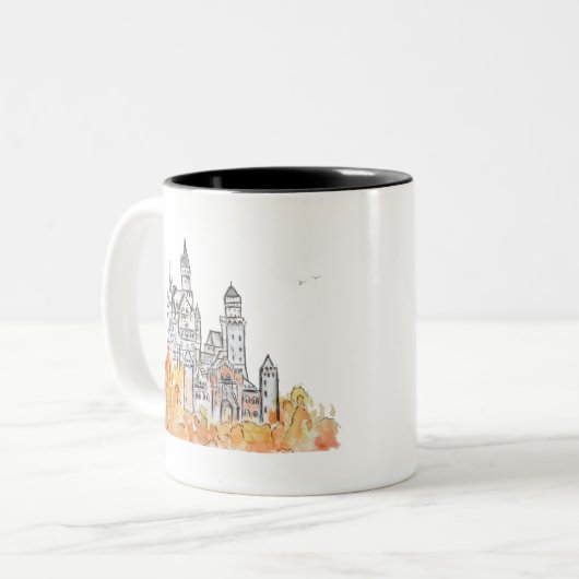 Schloss Neuschwanstein Farbe und Wasserfarbe Zweifarbige Tasse (Vorderseite Links)