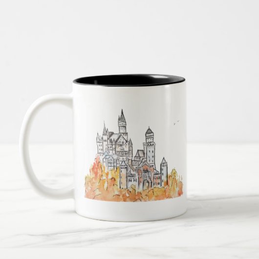Schloss Neuschwanstein Farbe und Wasserfarbe Zweifarbige Tasse (Links)