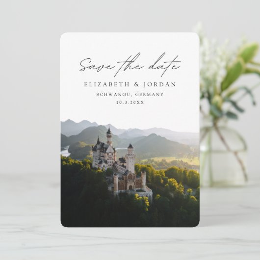 Schloss Neuschwanstein Hochzeit Sichern Einladung (Stehend Vorderseite)