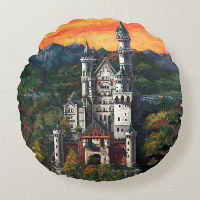 Schloss Neuschwanstein Rundes Kissen (Vorderseite)