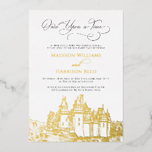 Schloss Once Upon A Time Märchen Hochzeit Gold Folieneinladung