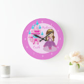 Schloss Princess Custom Pink Clock Große Wanduhr (Zuhause)