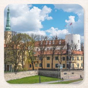 Schloss Riga an einem sonnigen Tag in Riga, Lettla Rechteckiger Pappuntersetzer