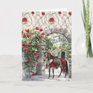 Schloss Rot Königlich Romantische Rosen Pferd Karte