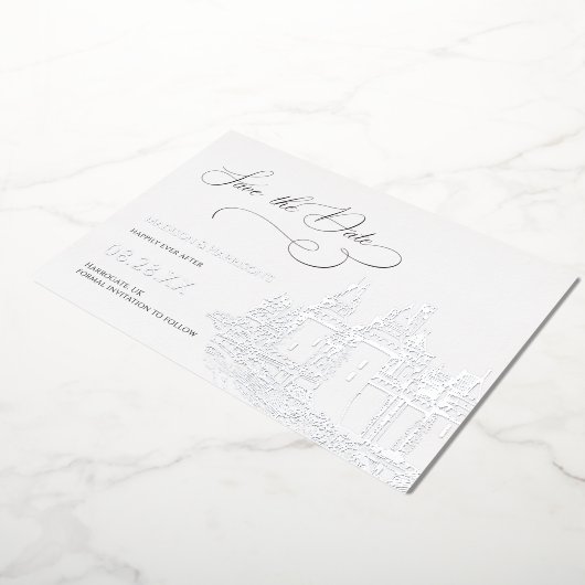 Schloss Save the Date Silver Folieneinladung (Gedreht)